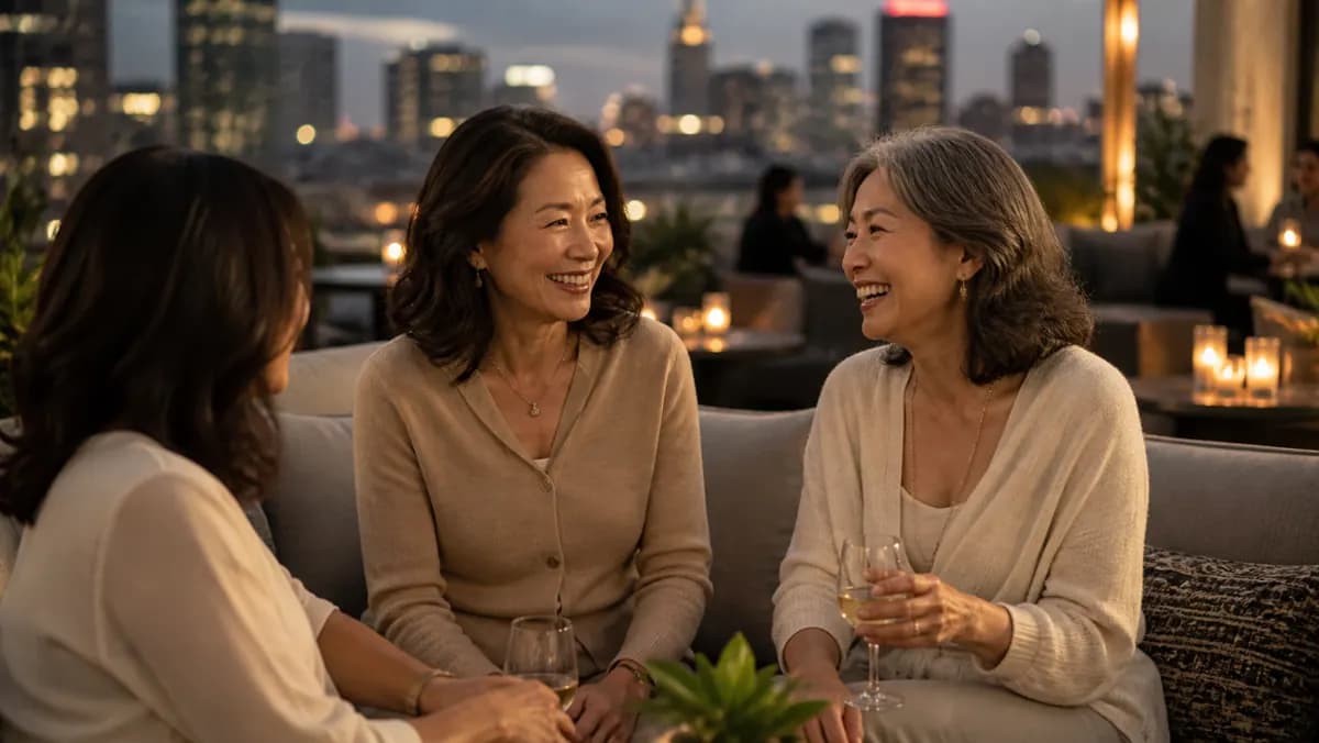 Asian women in their 50s and 60s rebuilding social life at a Los Angeles rooftop gathering